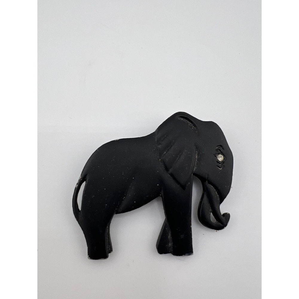 Vintage Women's Jewelry Metal Black Crystal Eye Elephant Brooch Pin Collectible